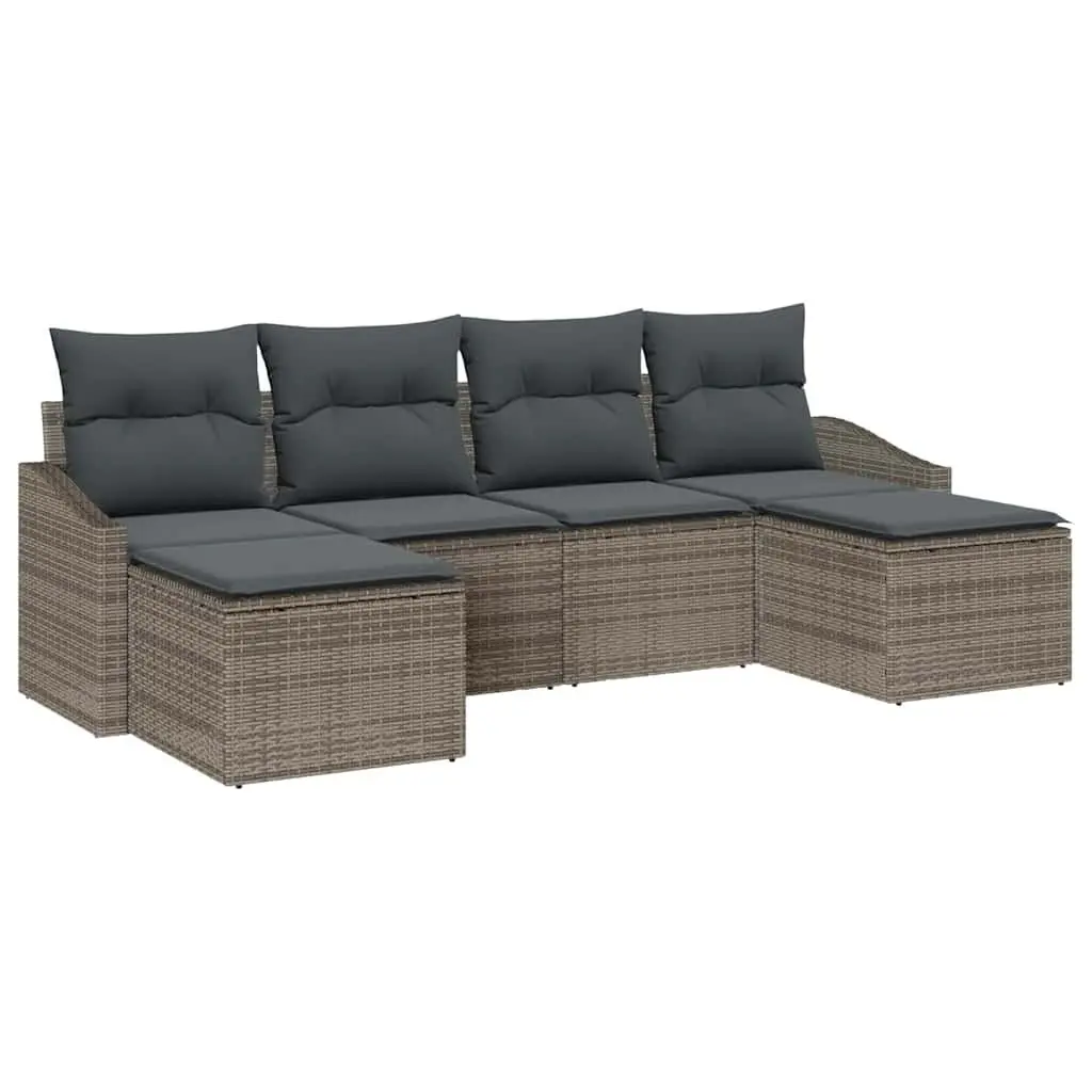 Outdoor Sofa Set 6 Pieces Grey Poly Rattan Garden Furniture Lounge with Cushions