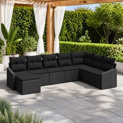 Outdoor Garden Sofa Set 8 Piece Modular Black Poly Rattan Furniture with