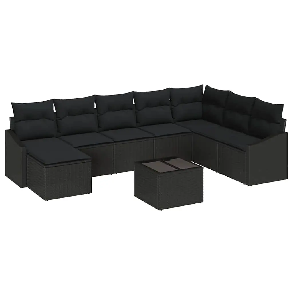 Outdoor Garden Sofa Set Modular Poly Rattan 9 Pieces Black