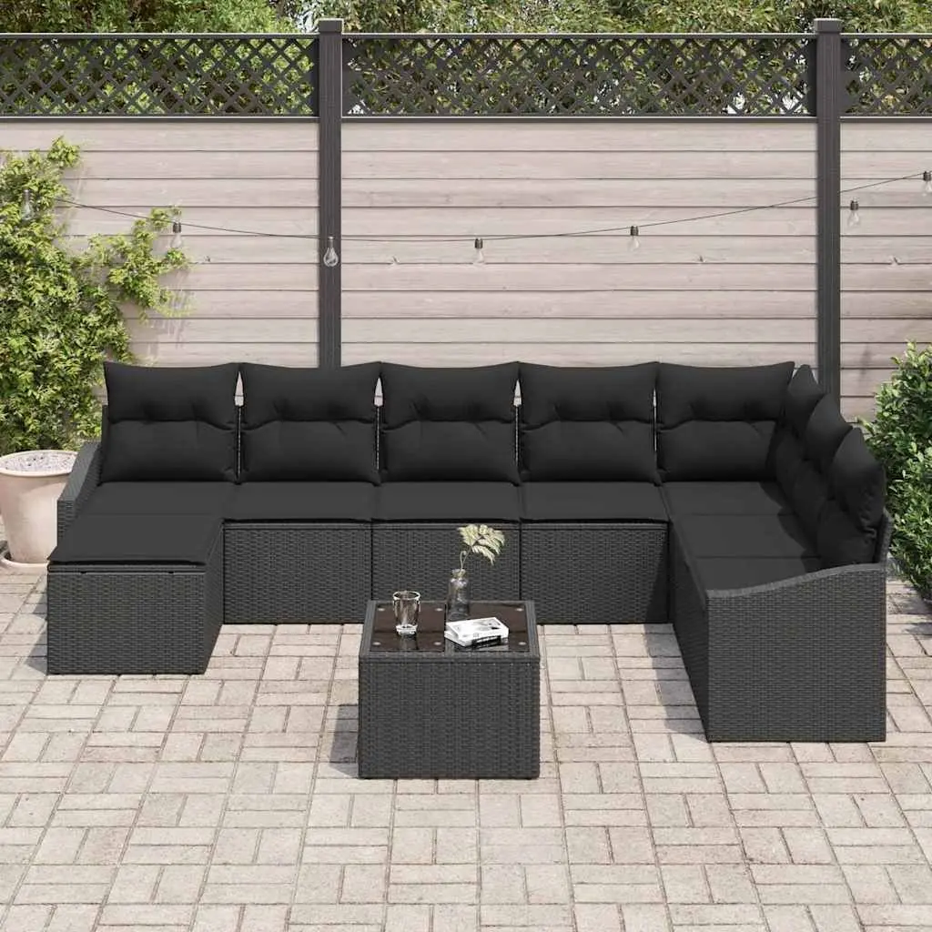 Outdoor Garden Sofa Set Modular Poly Rattan 9 Pieces Black