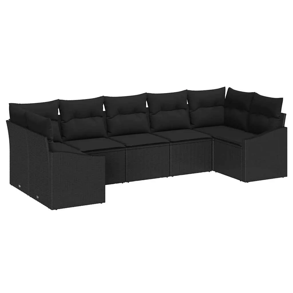 Outdoor Garden Sofa Set 7 Pcs Black Poly Rattan Patio Furniture with Cushions