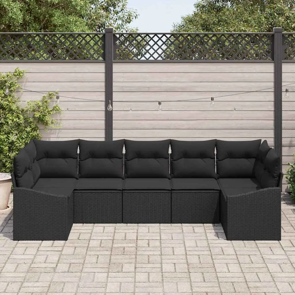Outdoor Garden Sofa Set 7 Pcs Black Poly Rattan Patio Furniture with Cushions