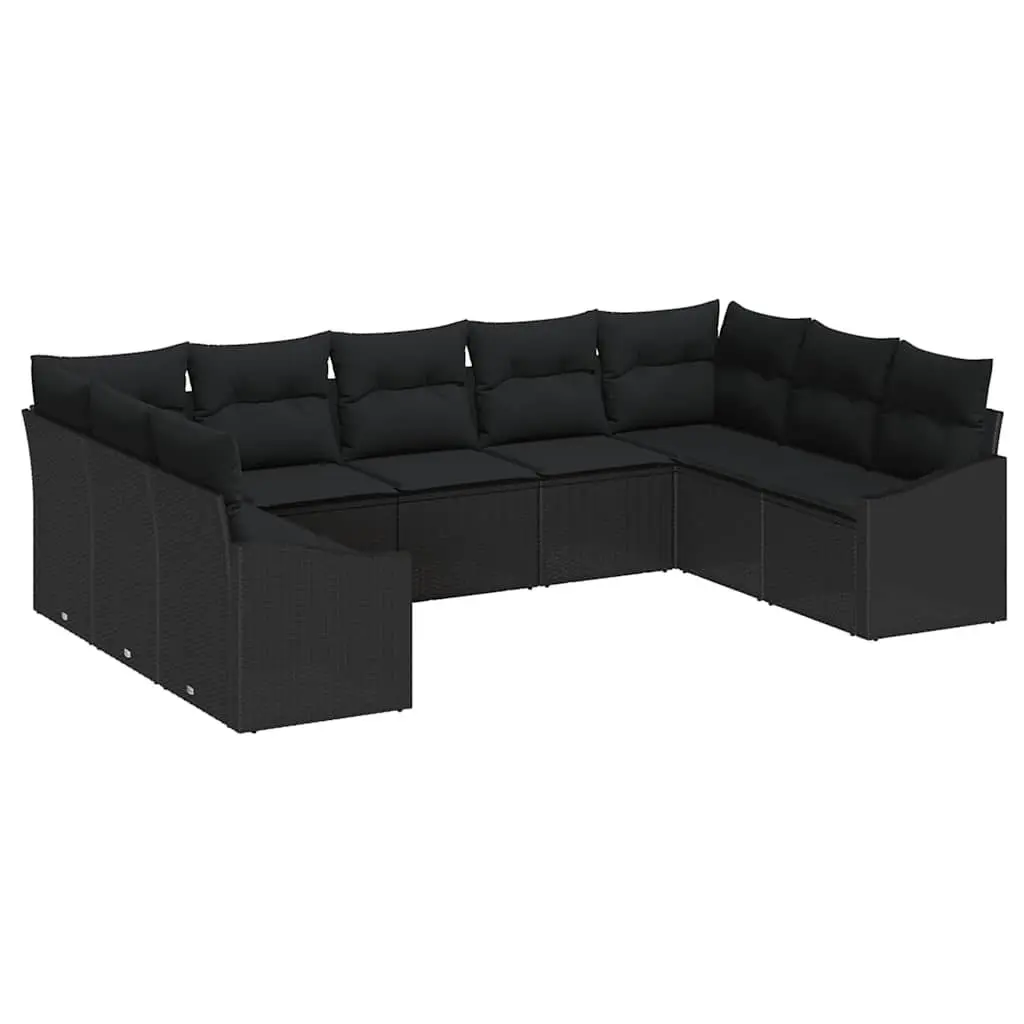 Outdoor Sofa Set 9 Piece Modular Garden Furniture Black Poly Rattan with