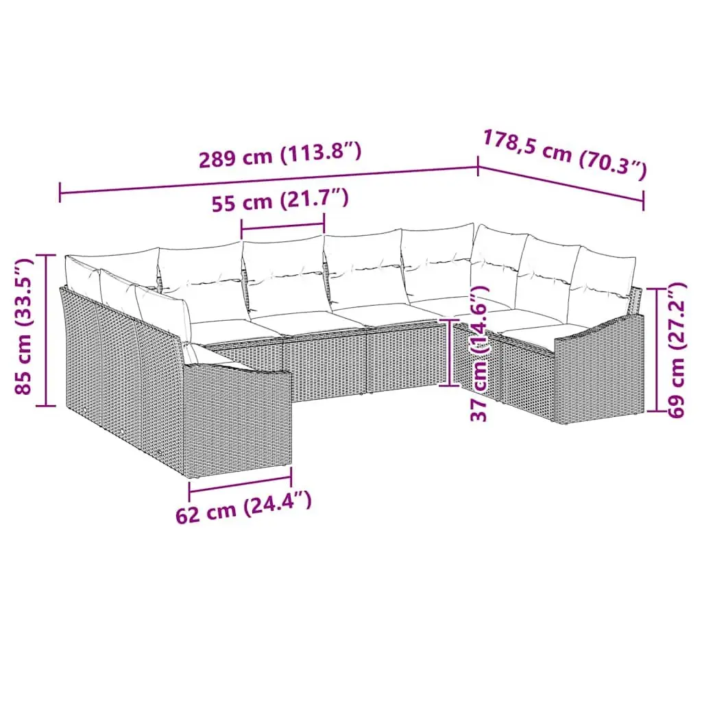 Outdoor Sofa Set 9 Piece Modular Garden Furniture Black Poly Rattan with
