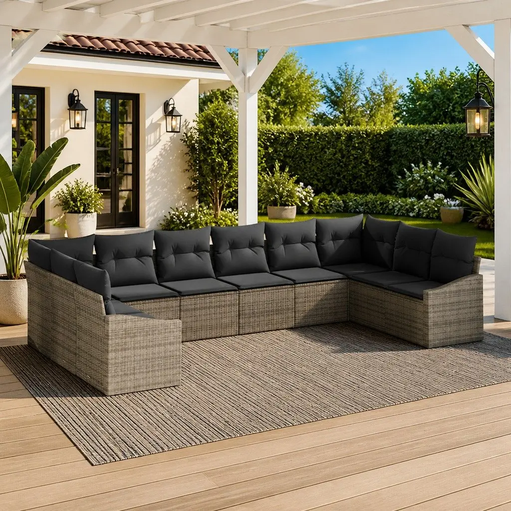 Outdoor Sofa Set 10 Pieces Grey Poly Rattan Garden Patio Furniture