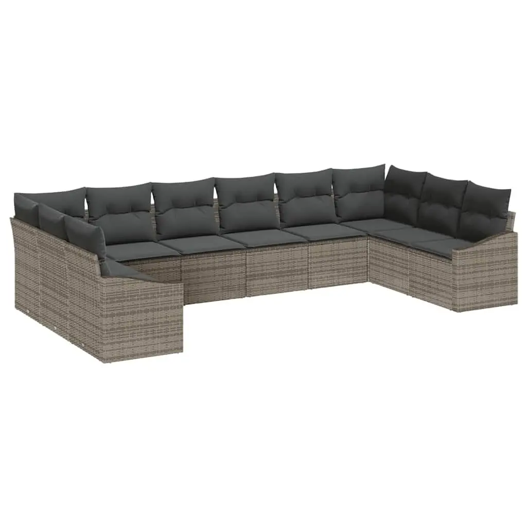 Outdoor Sofa Set 10 Pieces Grey Poly Rattan Garden Patio Furniture
