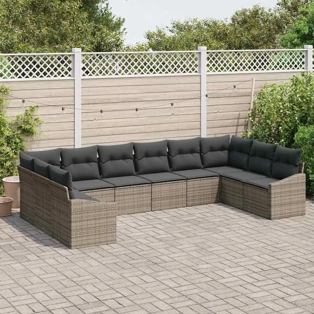 Outdoor Sofa Set 10 Pieces Grey Poly Rattan Garden Patio Furniture