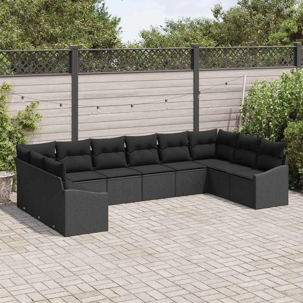 Garden Sofa Set Modular Outdoor Furniture 10 Piece Black Poly Rattan