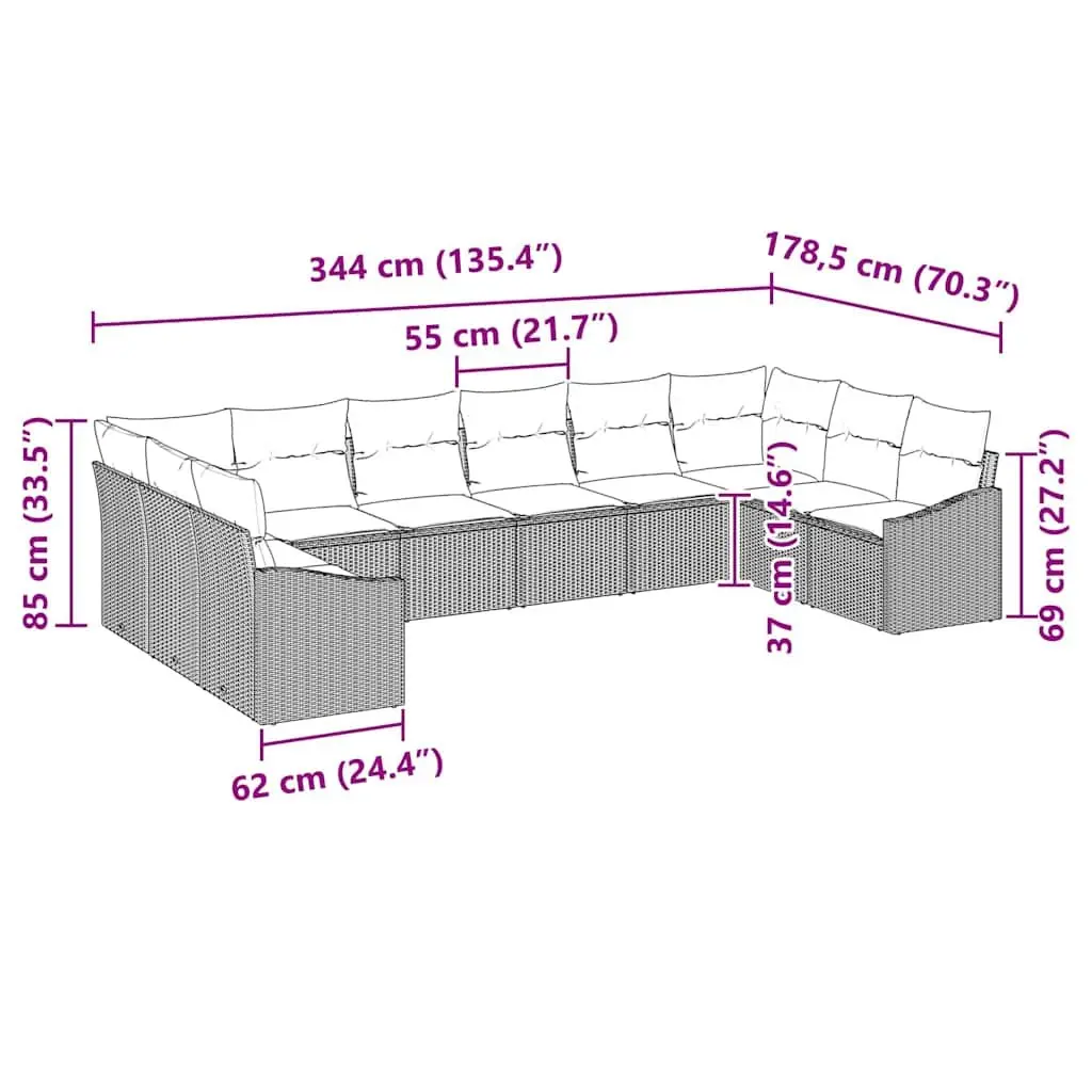 Garden Sofa Set Modular Outdoor Furniture 10 Piece Black Poly Rattan