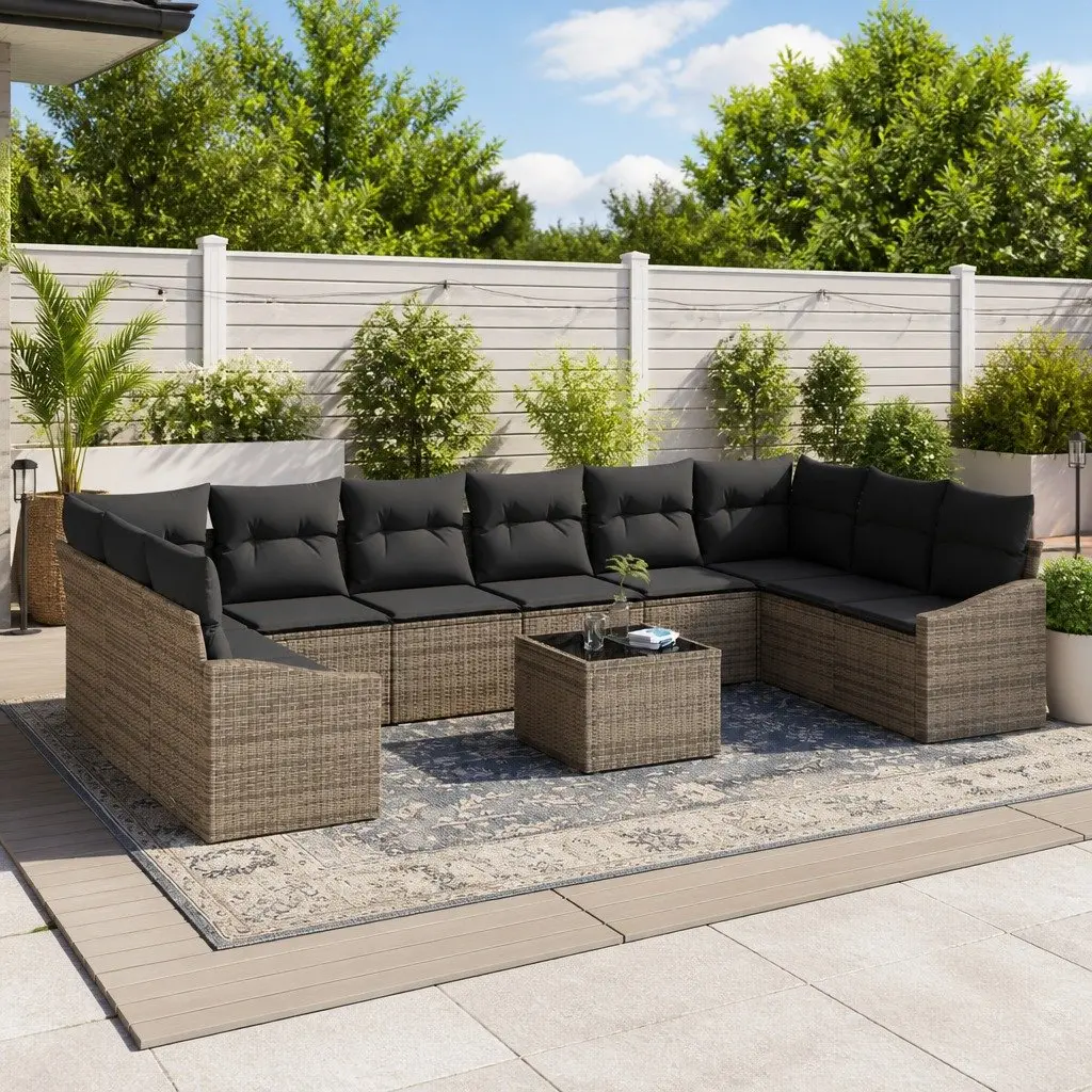 Garden Sofa Set Modular Outdoor Furniture 11 Pieces Grey Poly Rattan