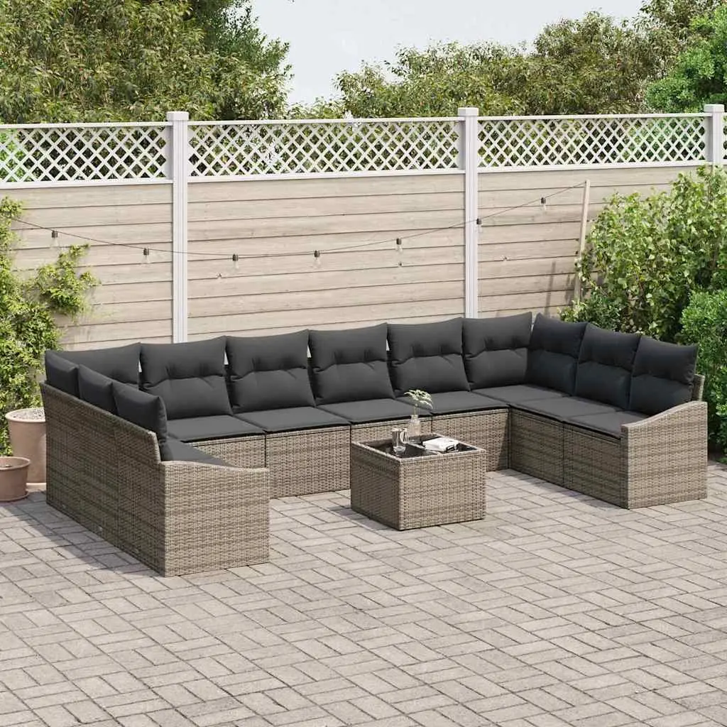 Garden Sofa Set Modular Outdoor Furniture 11 Pieces Grey Poly Rattan