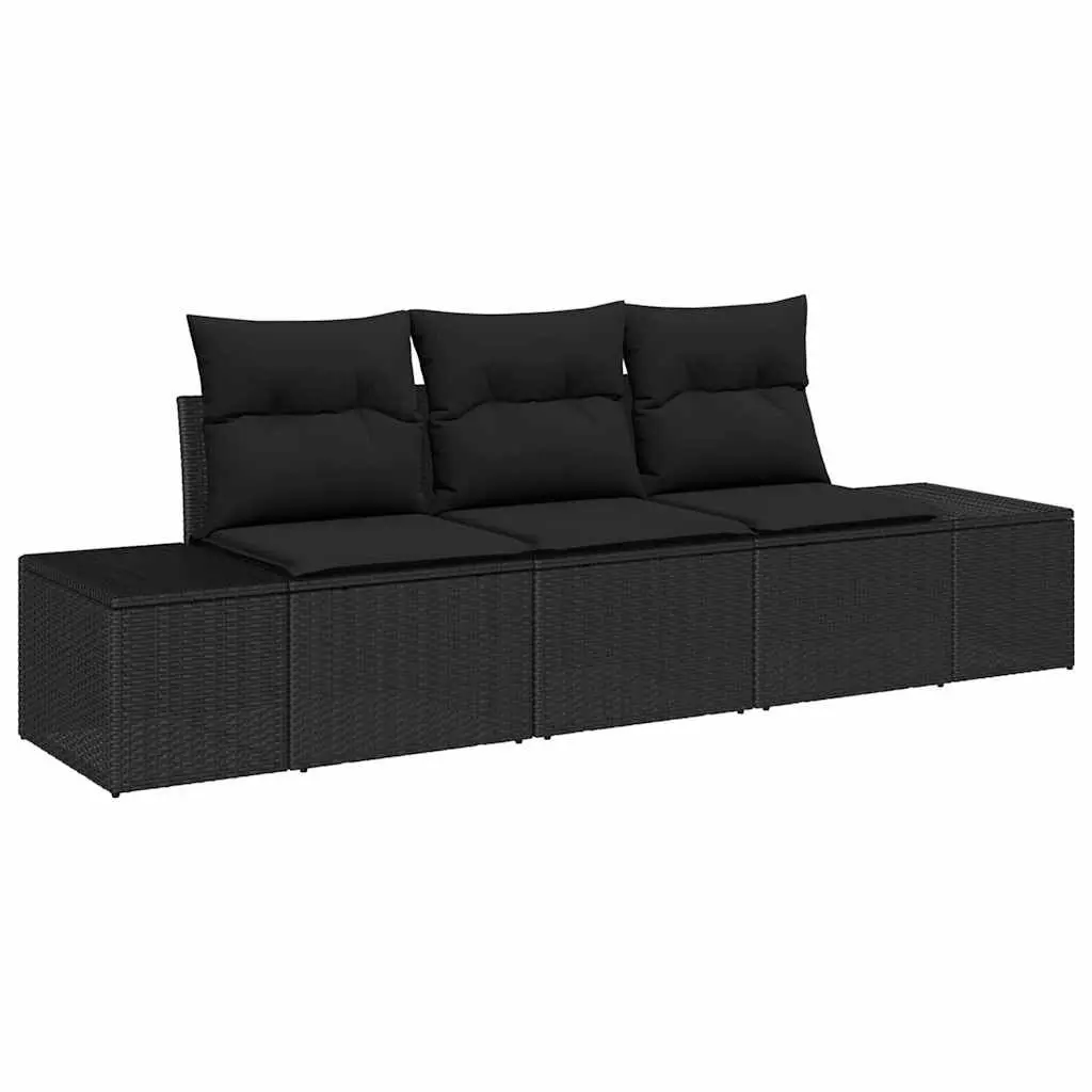 Modular Lounge Set Outdoor Sofa 3 Piece Black Poly Rattan Garden Furniture