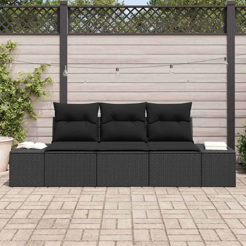 Modular Lounge Set Outdoor Sofa 3 Piece Black Poly Rattan Garden Furniture
