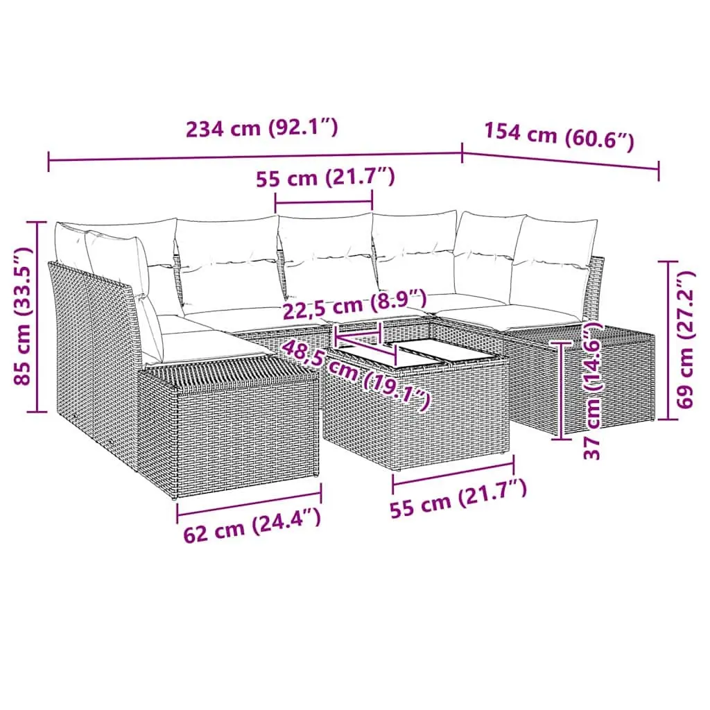 Garden Sofa Set 7 Piece Outdoor Furniture Black Poly Rattan with Cushions