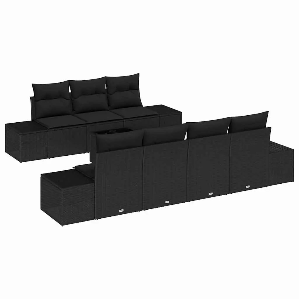 Garden Sofa Set Outdoor Furniture Modular 8 Pieces Black Poly Rattan Patio