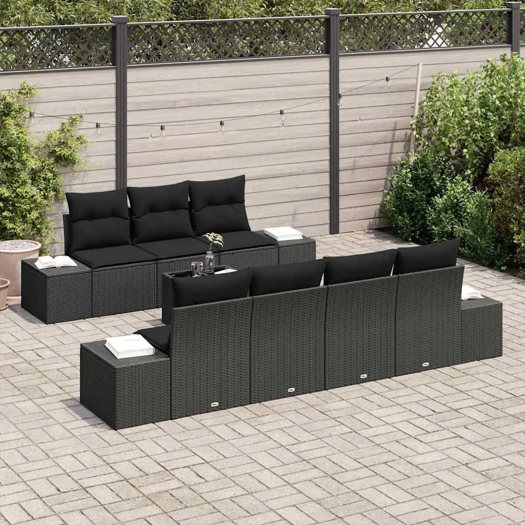 Garden Sofa Set Outdoor Furniture Modular 8 Pieces Black Poly Rattan Patio