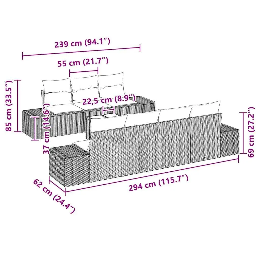Garden Sofa Set Outdoor Furniture Modular 8 Pieces Black Poly Rattan Patio