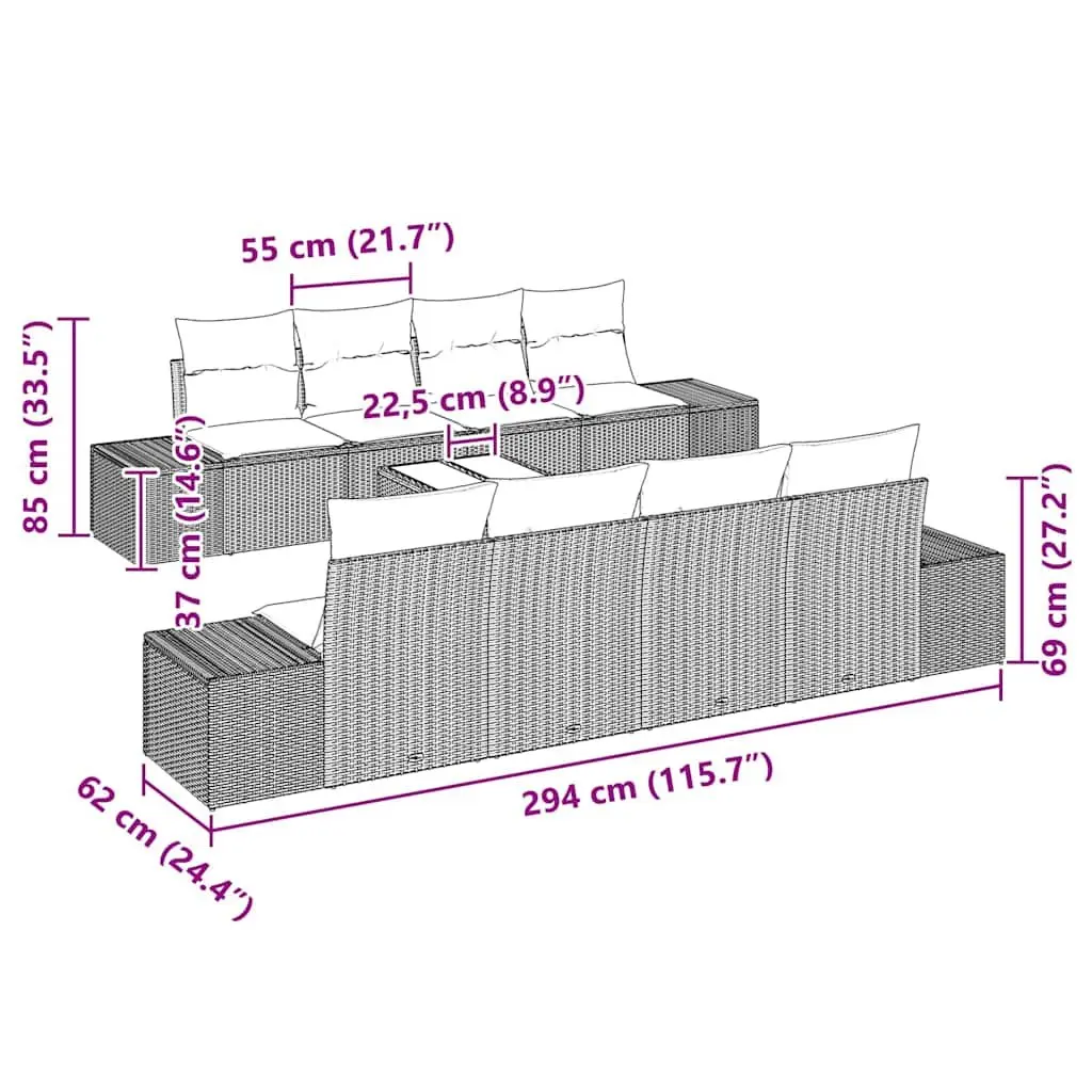 Modular Outdoor Garden Sofa Set 7 Piece Black Poly Rattan Patio Furniture