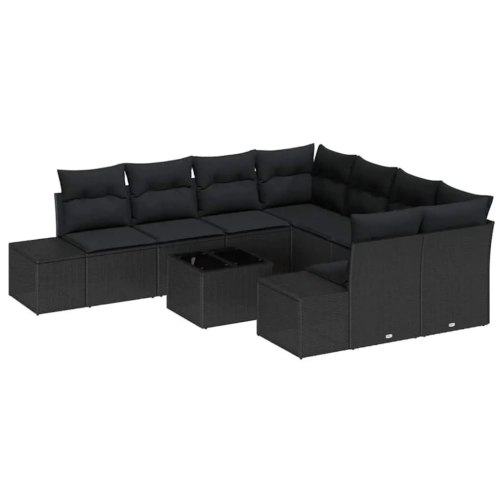 Outdoor Garden Sofa Set 9 Piece Black Poly Rattan Patio Furniture