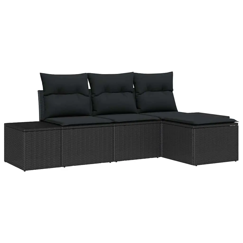 Garden Sofa Set Modular Outdoor Furniture 4 Piece Black Poly Rattan with Cushions