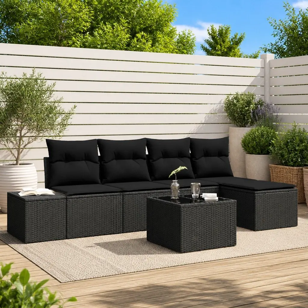 Garden Sofa Set Modular Outdoor Furniture 6 Piece Black Poly Rattan