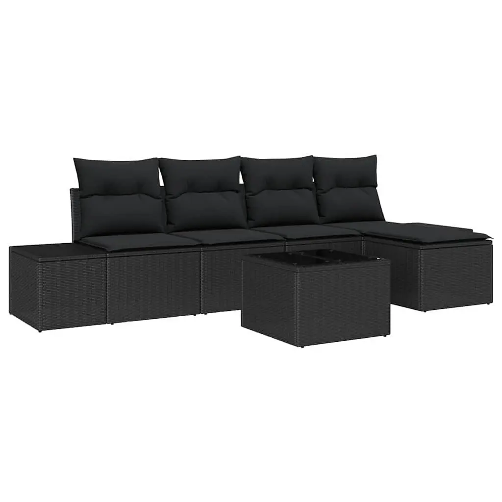 Garden Sofa Set Modular Outdoor Furniture 6 Piece Black Poly Rattan