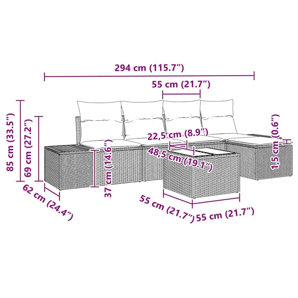 Garden Sofa Set Modular Outdoor Furniture 6 Piece Black Poly Rattan