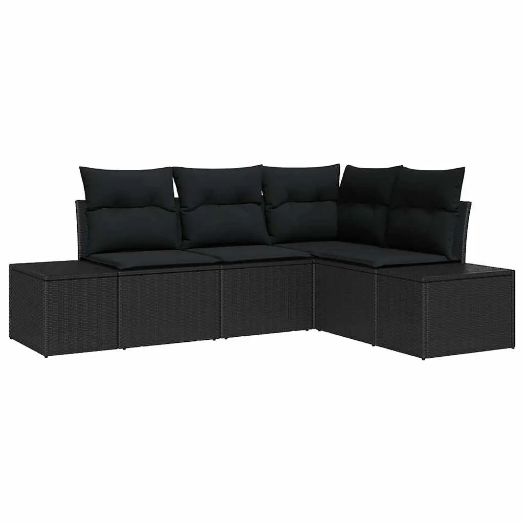 Garden Sofa Set Modular Outdoor Seating 4 Piece Black Poly Rattan