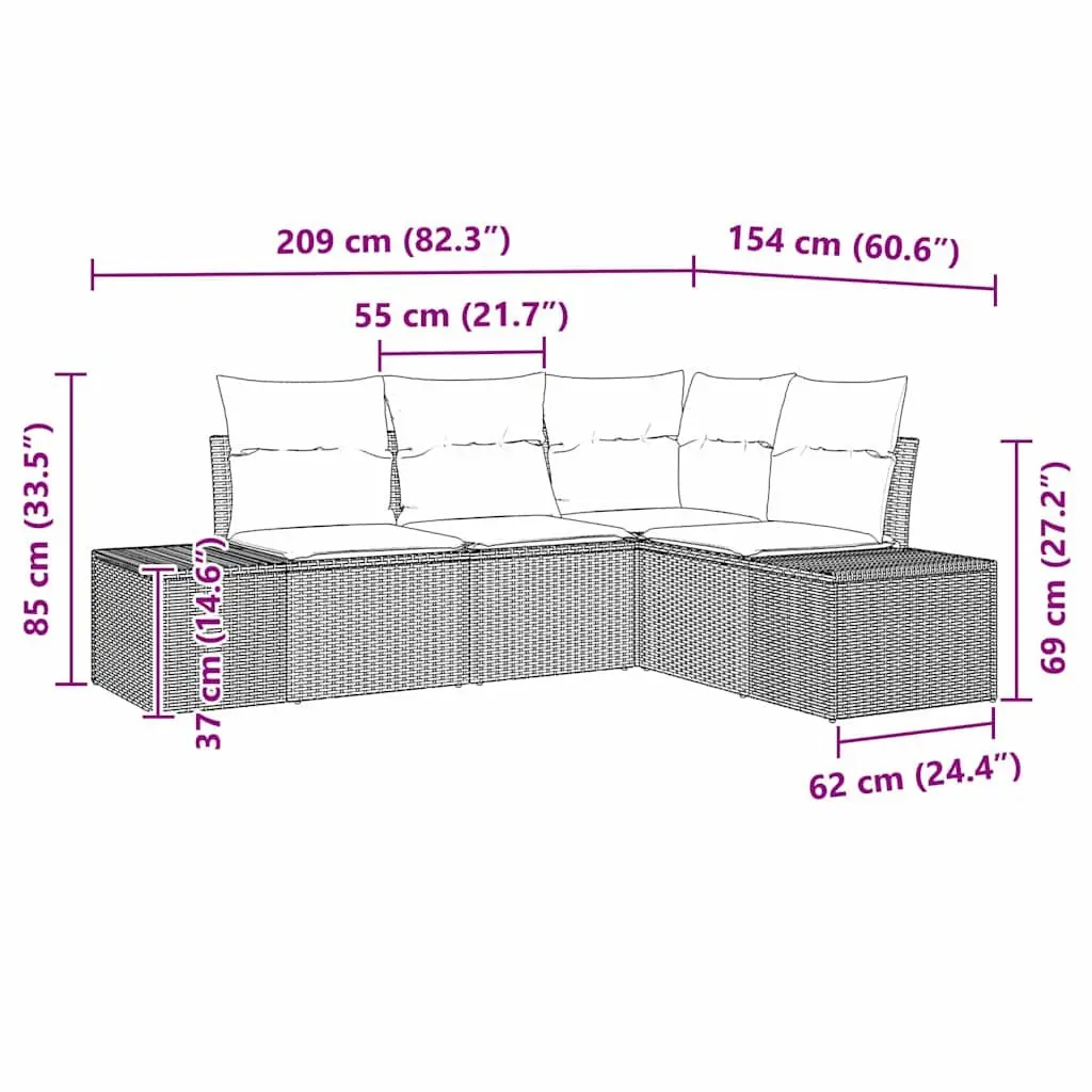Garden Sofa Set Modular Outdoor Seating 4 Piece Black Poly Rattan
