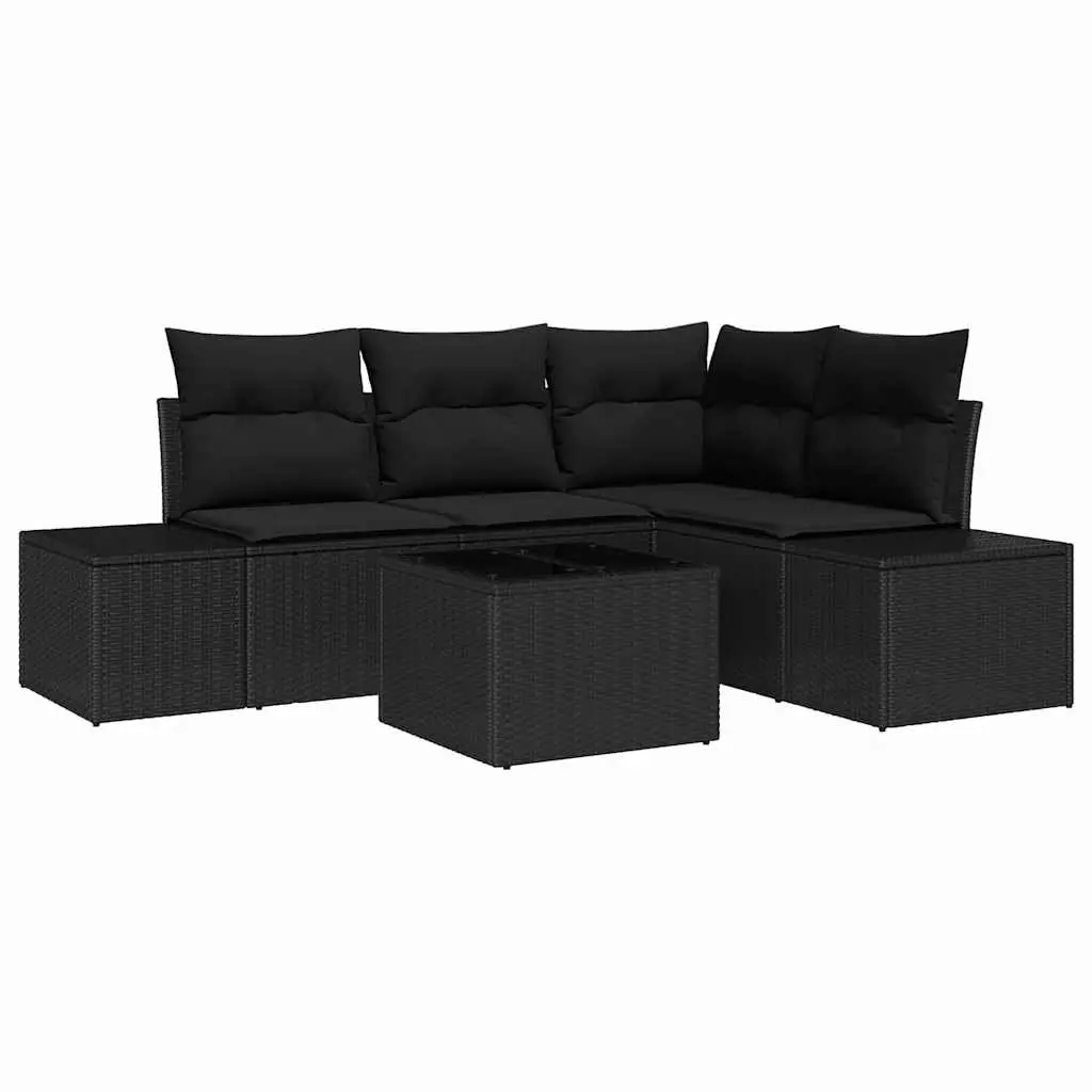 Outdoor Garden Sofa Set 5 Piece Modular Patio Lounge Black Poly Rattan Furniture