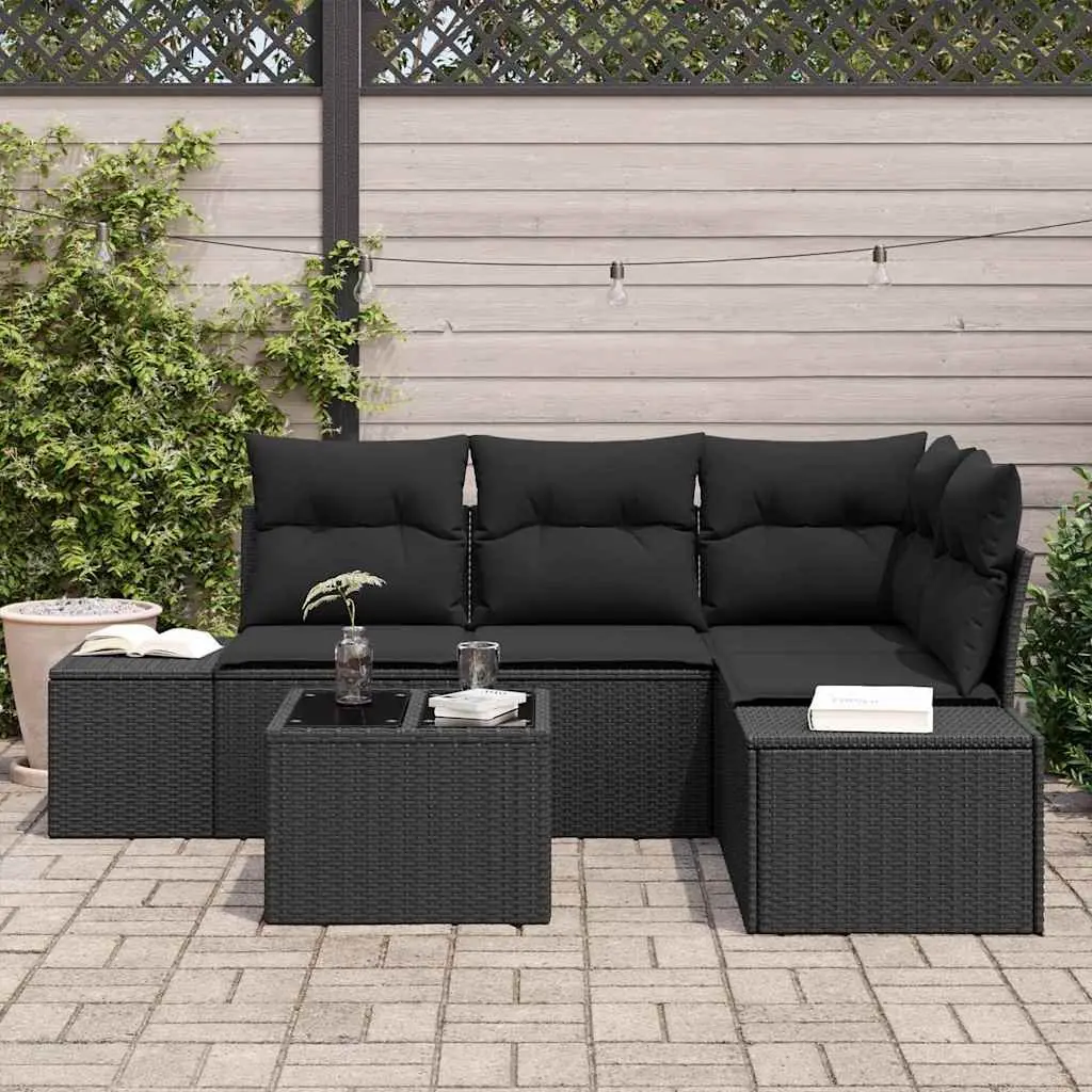 Outdoor Garden Sofa Set 5 Piece Modular Patio Lounge Black Poly Rattan Furniture
