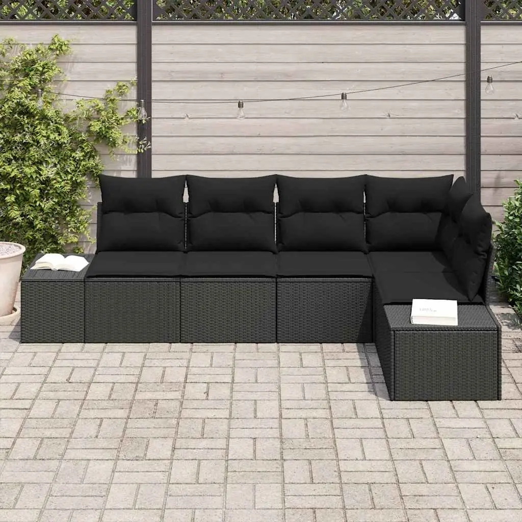 Outdoor Garden Sofa Set 5 Pieces Black Modular Poly Rattan Patio Furniture