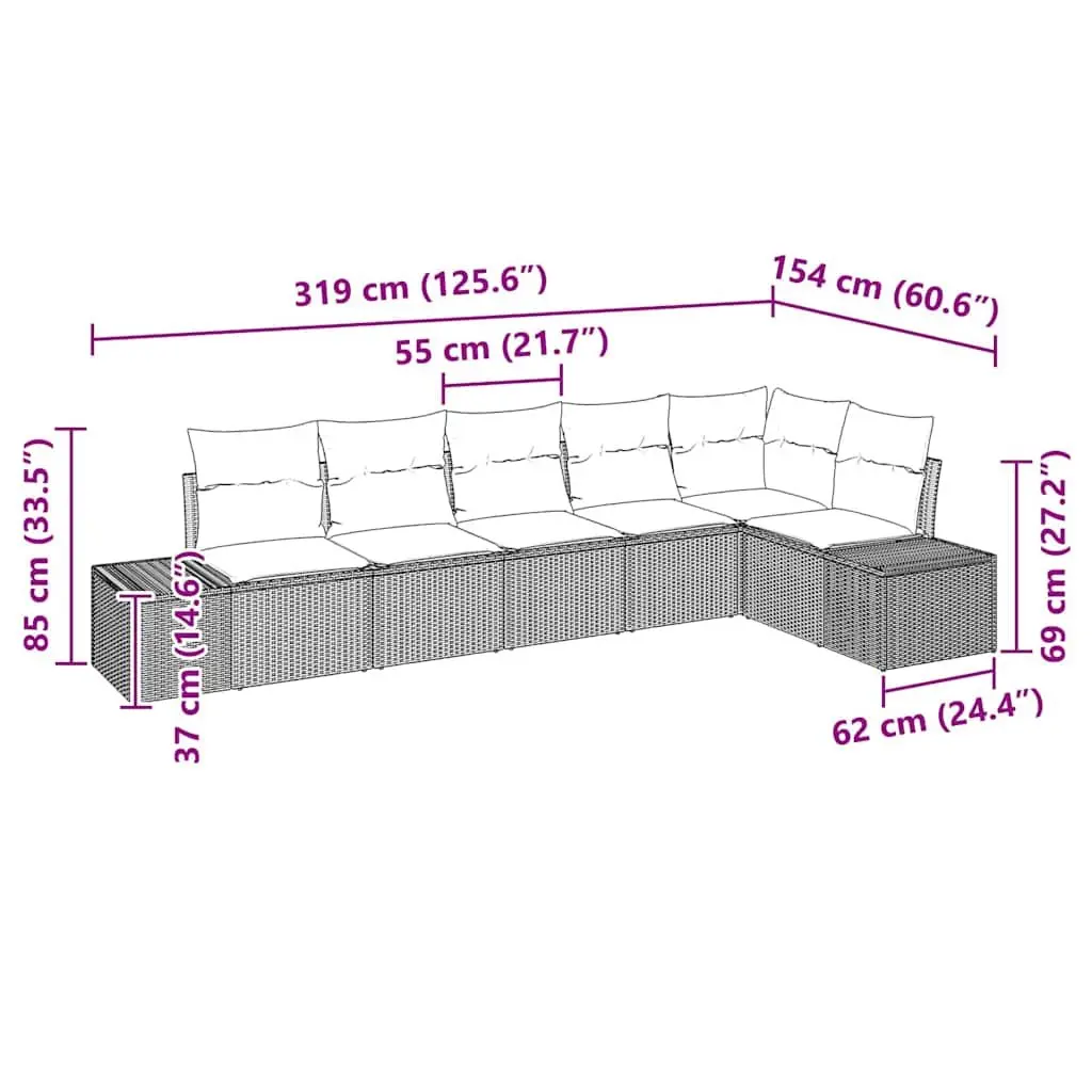 Outdoor Sofa Set Modular Seating 6 Piece Black Rattan with Cushions