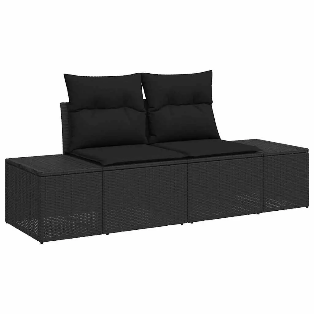 Outdoor Garden Sofa Set 7 Piece Modular Lounge Furniture Black Poly Rattan