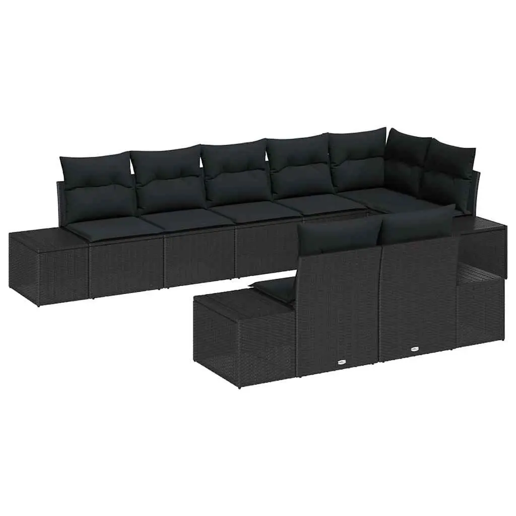Garden Sofa Set Modular Outdoor Lounge 8 Piece Cushioned Black Poly Rattan