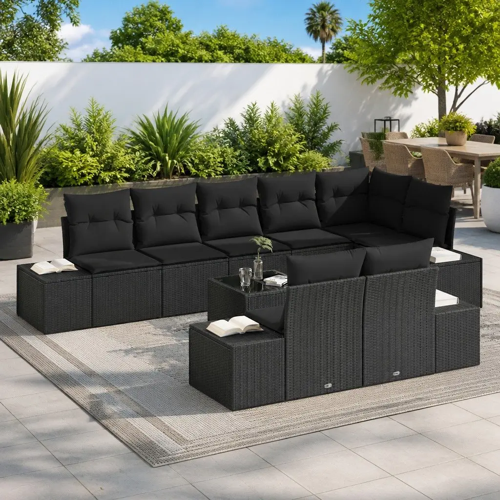 Outdoor Garden Sofa Set Modular Seating 9 Pieces Black Poly Rattan