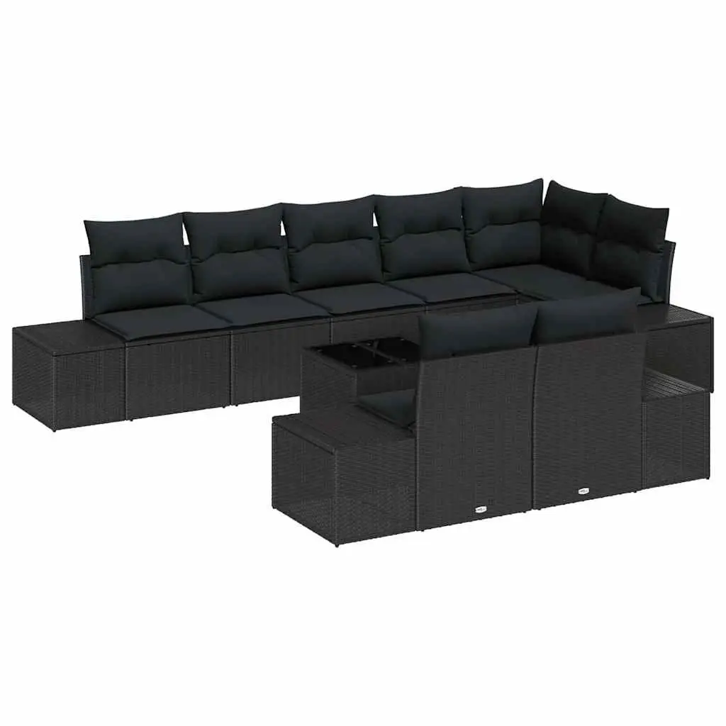 Outdoor Garden Sofa Set Modular Seating 9 Pieces Black Poly Rattan