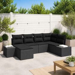 Modular Garden Sofa Set 6-Piece Outdoor Sectional Black Poly Rattan With