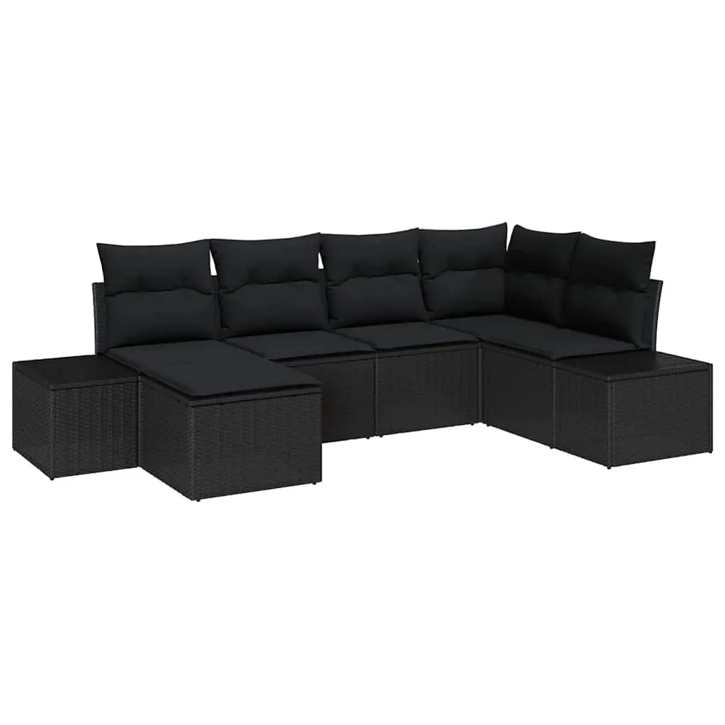 Modular Garden Sofa Set 6-Piece Outdoor Sectional Black Poly Rattan With