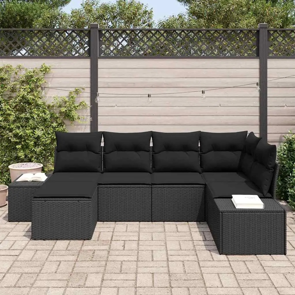 Modular Garden Sofa Set 6-Piece Outdoor Sectional Black Poly Rattan With