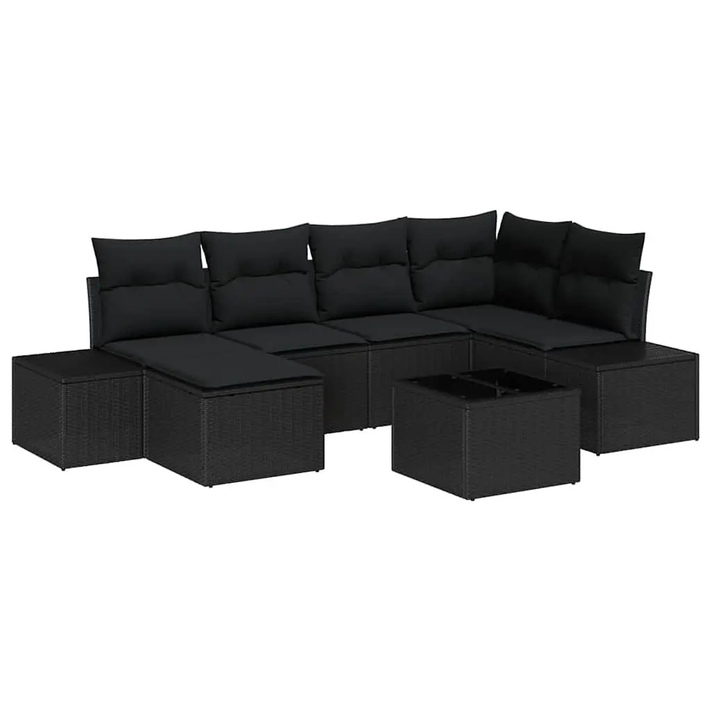 7 Piece Modular Outdoor Garden Sofa Set Flexible Arrangement Poly Rattan Furniture with Cushions Black