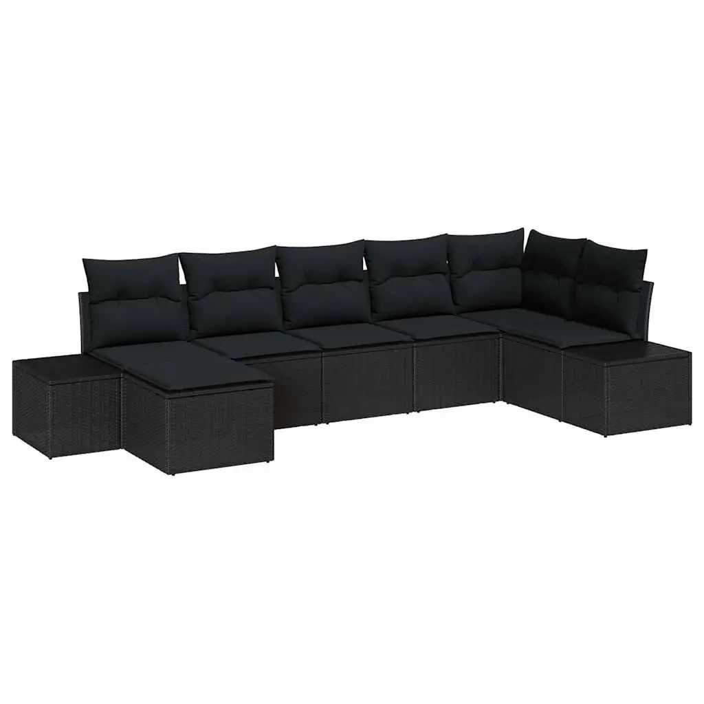 Outdoor Modular Sofa Set 7 Piece Lounge Black Poly Rattan Sectional