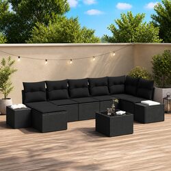 Garden Sofa Set 8 Pieces Outdoor Furniture Black Poly Rattan Modular Sectional