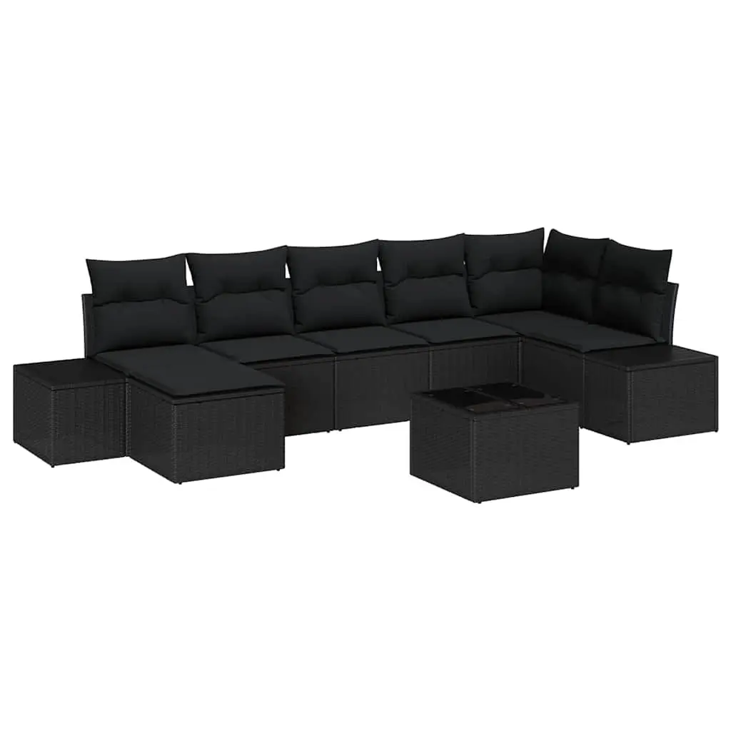 Garden Sofa Set 8 Pieces Outdoor Furniture Black Poly Rattan Modular Sectional