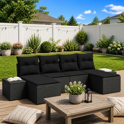 Reliable 6 Piece Black Garden Sofa Set with Cushions