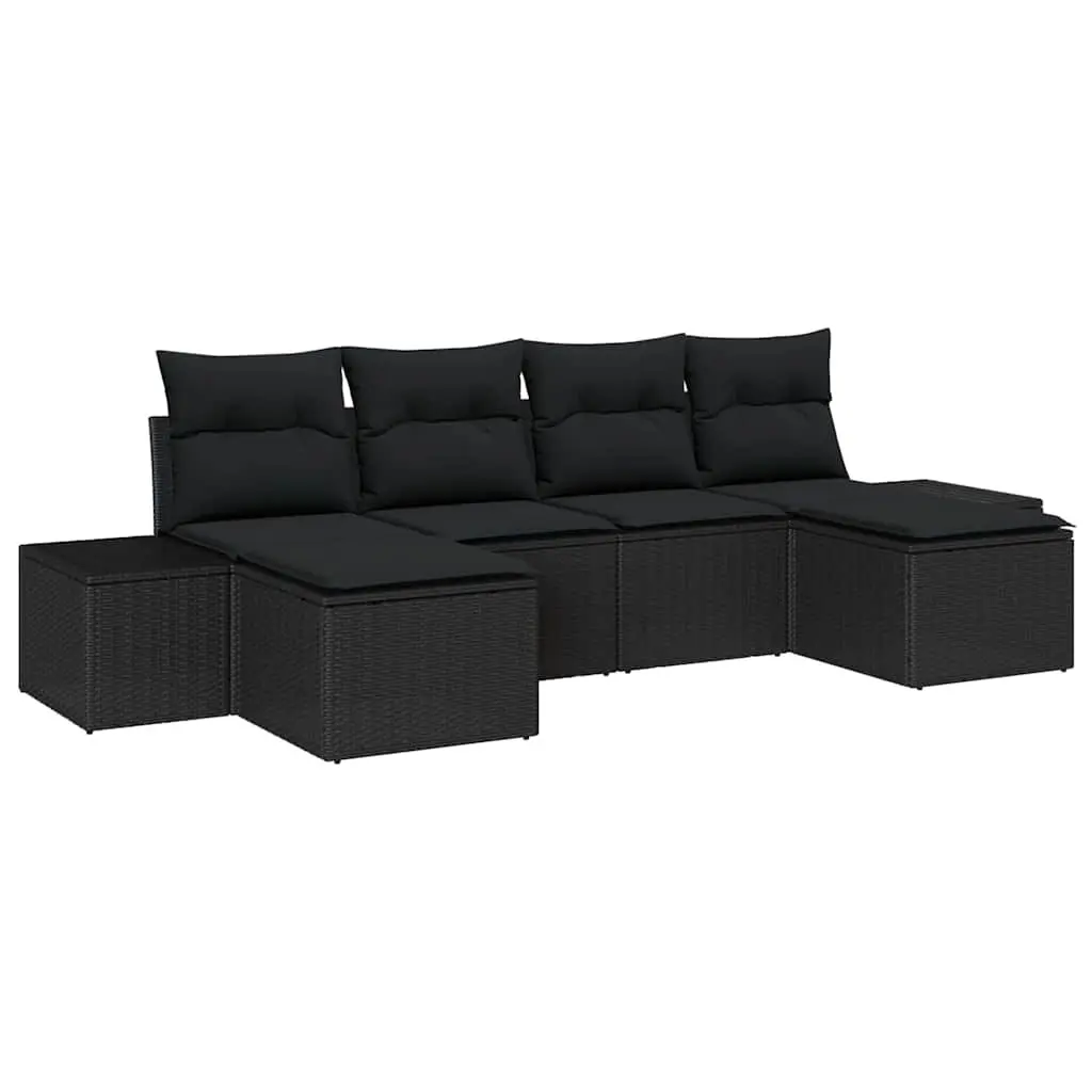 Garden Sofa Set Modular Seating 6 Piece Black Poly Rattan with Cushions