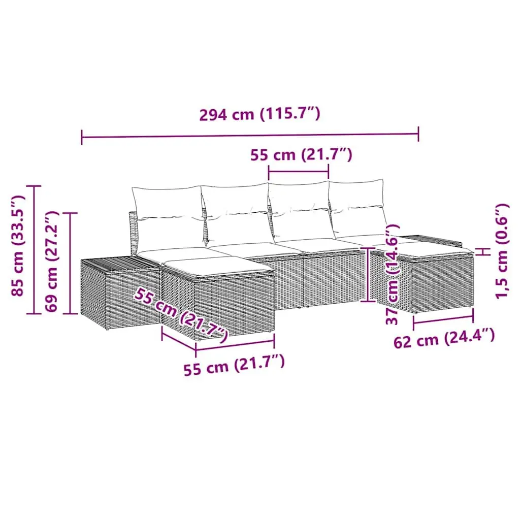 Garden Sofa Set Modular Seating 6 Piece Black Poly Rattan with Cushions