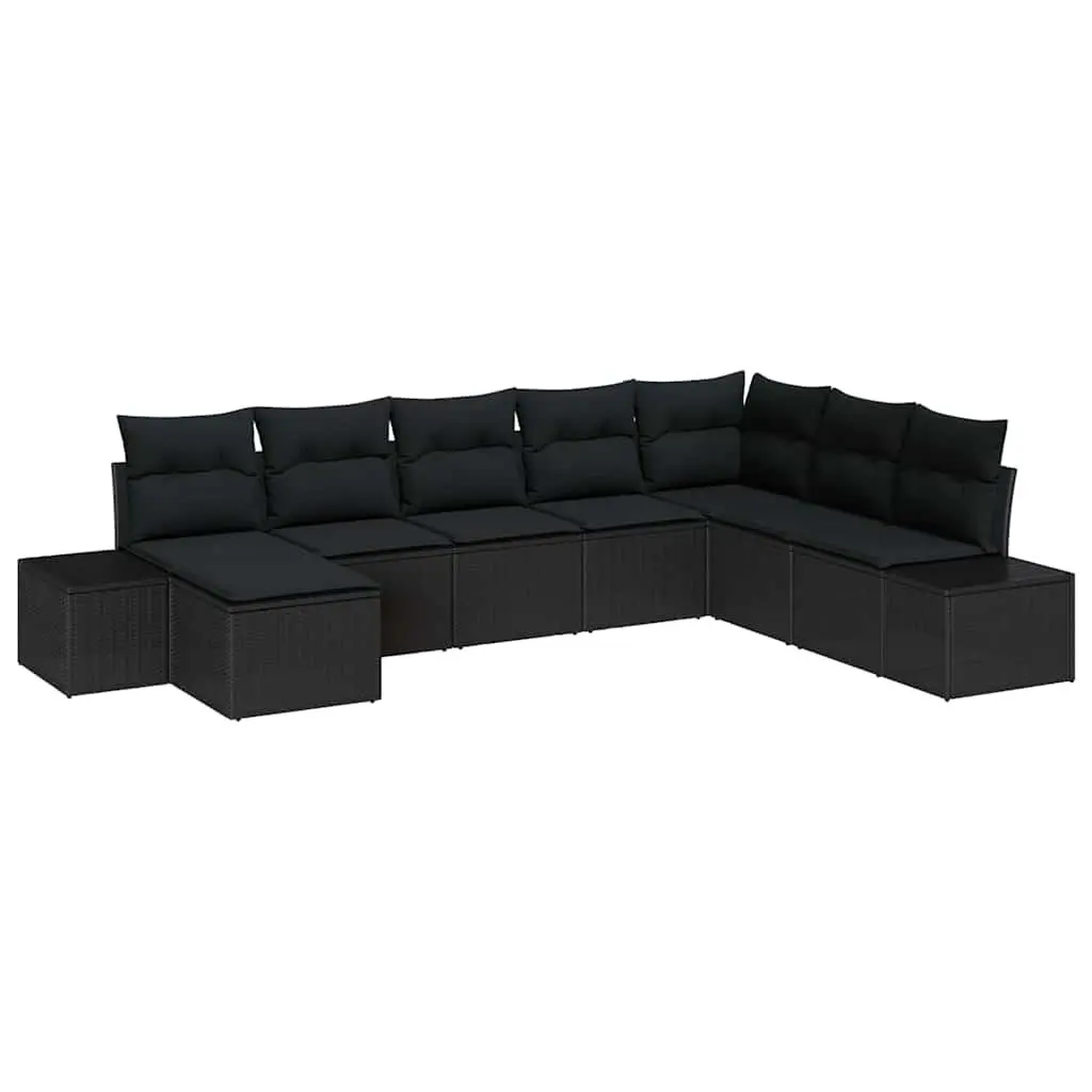 Outdoor Sofa Set Modular Garden Furniture 8 Piece Black Poly Rattan with Cushions