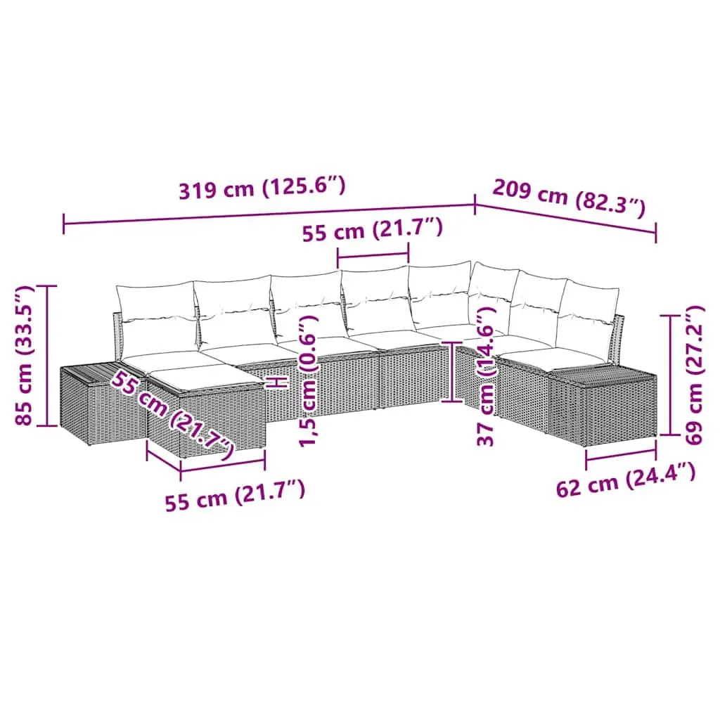 Outdoor Sofa Set Modular Garden Furniture 8 Piece Black Poly Rattan with Cushions