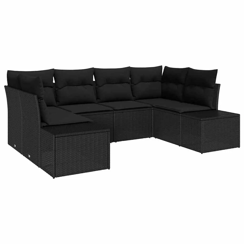 Garden Sofa Set Modular Outdoor Furniture 6 Piece Black Poly Rattan with Cushions